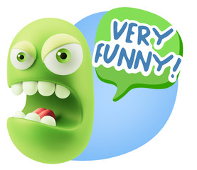 3d Rendering Angry Character Emoji saying Very Funny with Colorf