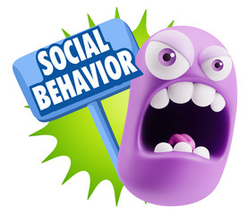 3d Rendering Angry Character Emoji saying Social Behavior with C