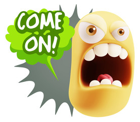 3d Rendering Angry Character Emoji saying Come On with Colorful