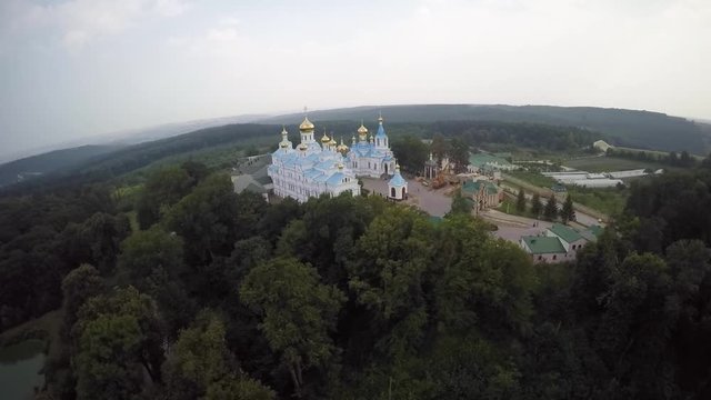 Aerial view of St Dukhovskoi Pochayiv Monastery