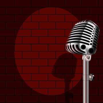 microphone on a background of red brick