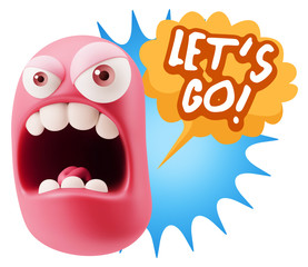 3d Rendering Angry Character Emoji saying Let's Go with Colorful