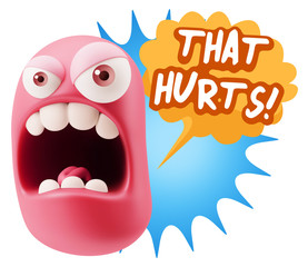 3d Rendering Angry Character Emoji saying That Hurts with Colorf