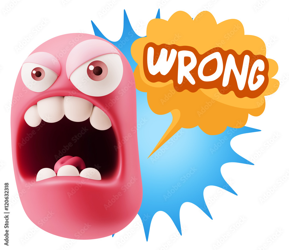Fototapete 3d rendering angry character emoji saying wrong with colorful sp