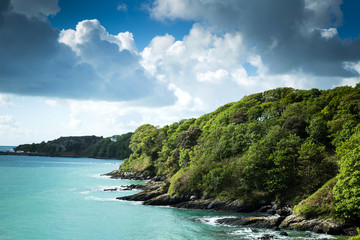 Fototapeta premium Blue sea with clouds seen from the island of Jersey Channel