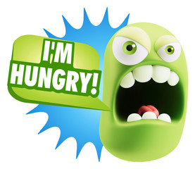 3d Rendering Angry Character Emoji saying I'm Hungry with Colorf