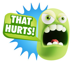 3d Rendering Angry Character Emoji saying That Hurts with Colorf