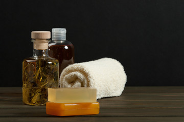 Toiletry Set. Soap, Shampoo, Essence, Towel. Body Care Kit.