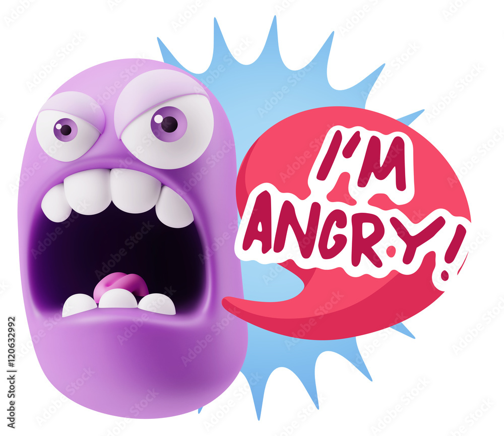 Fototapete 3d Rendering Angry Character Emoji saying I'm Angry with Colorfu