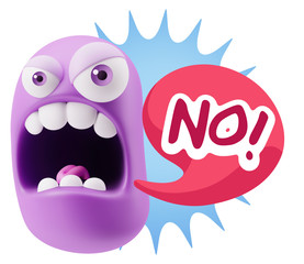 3d Rendering Angry Character Emoji saying No with Colorful Speec