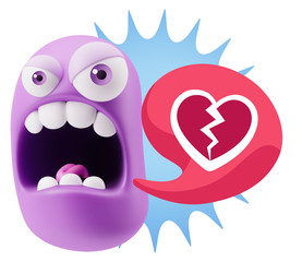 Obraz premium 3d Rendering Angry Character Emoji saying Heart Broken Icon with