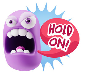 3d Rendering Angry Character Emoji saying Hold On with Colorful