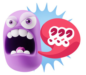 3d Rendering Angry Character Emoji saying ??? with Colorful Spee