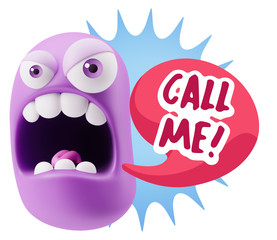 3d Rendering Angry Character Emoji saying Call me with Colorful