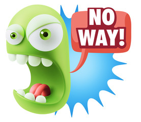 3d Rendering Angry Character Emoji saying No Way with Colorful S