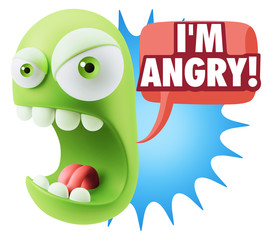 3d Rendering Angry Character Emoji saying I'm Angry with Colorfu