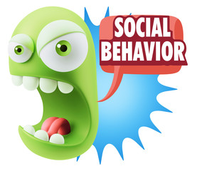 3d Rendering Angry Character Emoji saying Social Behavior with C