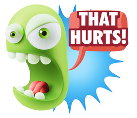 3d Rendering Angry Character Emoji saying That Hurts with Colorf