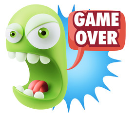 3d Rendering Angry Character Emoji saying Game Over with Colorfu