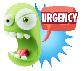 3d Rendering Angry Character Emoji saying Urgency with Colorful