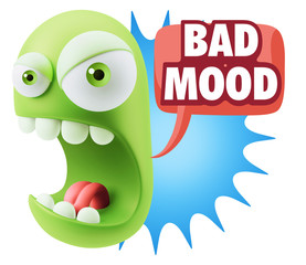 3d Rendering Angry Character Emoji saying Bad Mood with Colorful