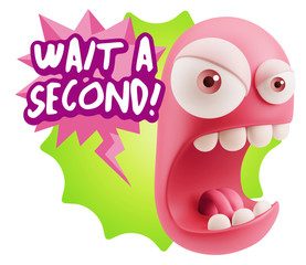 3d Rendering Angry Character Emoji saying Wait a Second with Col