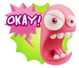 3d Rendering Angry Character Emoji saying Okay with Colorful Spe