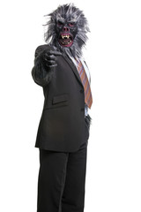 Gorilla In Business Suit holds or presents something