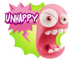 3d Rendering Angry Character Emoji saying Unhappy with Colorful