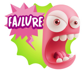 3d Rendering Angry Character Emoji saying Failure with Colorful