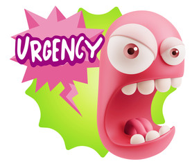 3d Rendering Angry Character Emoji saying Urgency with Colorful
