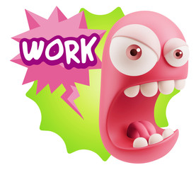 Obraz premium 3d Rendering Angry Character Emoji saying Work with Colorful Spe