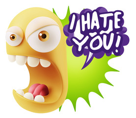 3d Rendering Angry Character Emoji saying I Hate you with Colorf