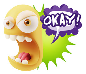 3d Rendering Angry Character Emoji saying Okay with Colorful Spe