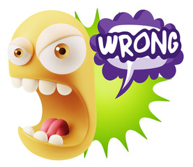 3d Rendering Angry Character Emoji saying Wrong with Colorful Sp