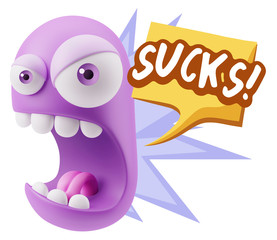 3d Rendering Angry Character Emoji saying Sucks with Colorful Sp