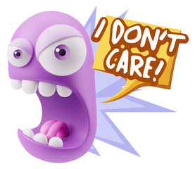 3d Rendering Angry Character Emoji saying I Don't Care with Colo