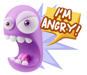 3d Rendering Angry Character Emoji saying I'm Angry with Colorfu