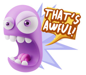 3d Rendering Angry Character Emoji saying That's Awful with Colo