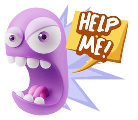 Obraz premium 3d Rendering Angry Character Emoji saying Help me with Colorful