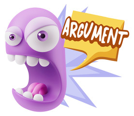 3d Rendering Angry Character Emoji saying Argument with Colorful