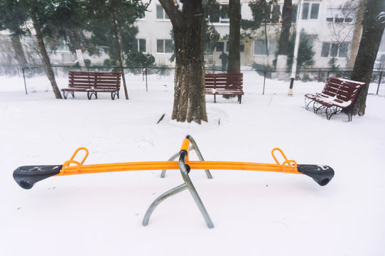 Empty playground in winter