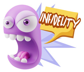 3d Rendering Angry Character Emoji saying Infidelity with Colorf