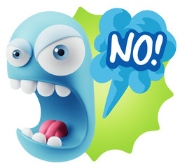 3d Rendering Angry Character Emoji saying No with Colorful Speec