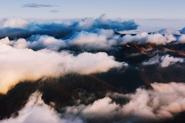 Clouds covering mountains