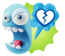 3d Rendering Angry Character Emoji saying Heart Broken Icon with
