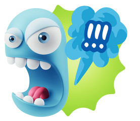 3d Rendering Angry Character Emoji saying !!! with Colorful Spee