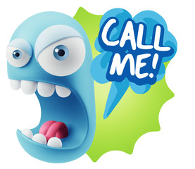 3d Rendering Angry Character Emoji saying Call me with Colorful