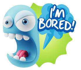 3d Rendering Angry Character Emoji saying I'm Bored with Colorfu
