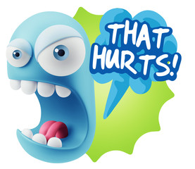 Obraz premium 3d Rendering Angry Character Emoji saying That Hurts with Colorf